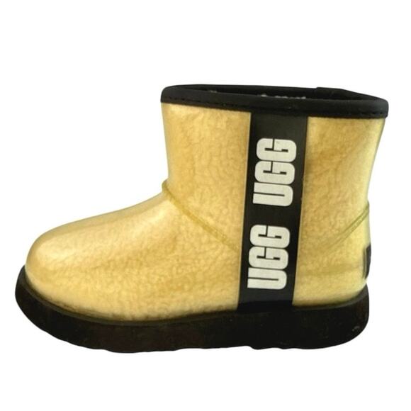 UGG Classic Clear Women's Beige Faux Shearling Round Toe Mini Ankle Boots Sz 11 - Picture 1 of 7